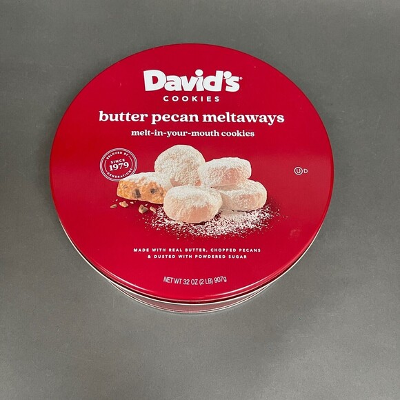 David's Cookies Red Empty Round Tin Can - Picture 3 of 10